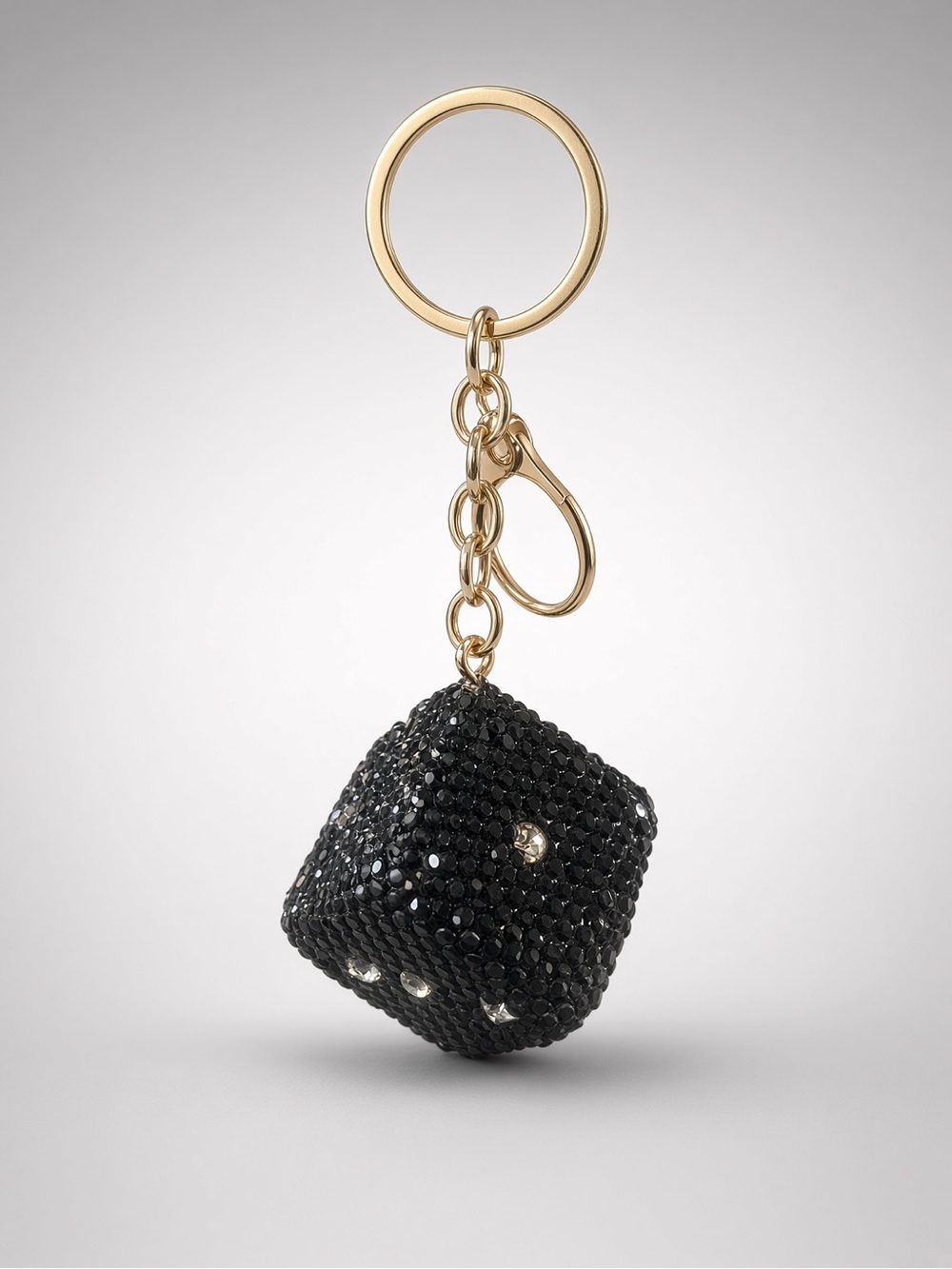 Black Crystal rhinestone Dice charm Keychain